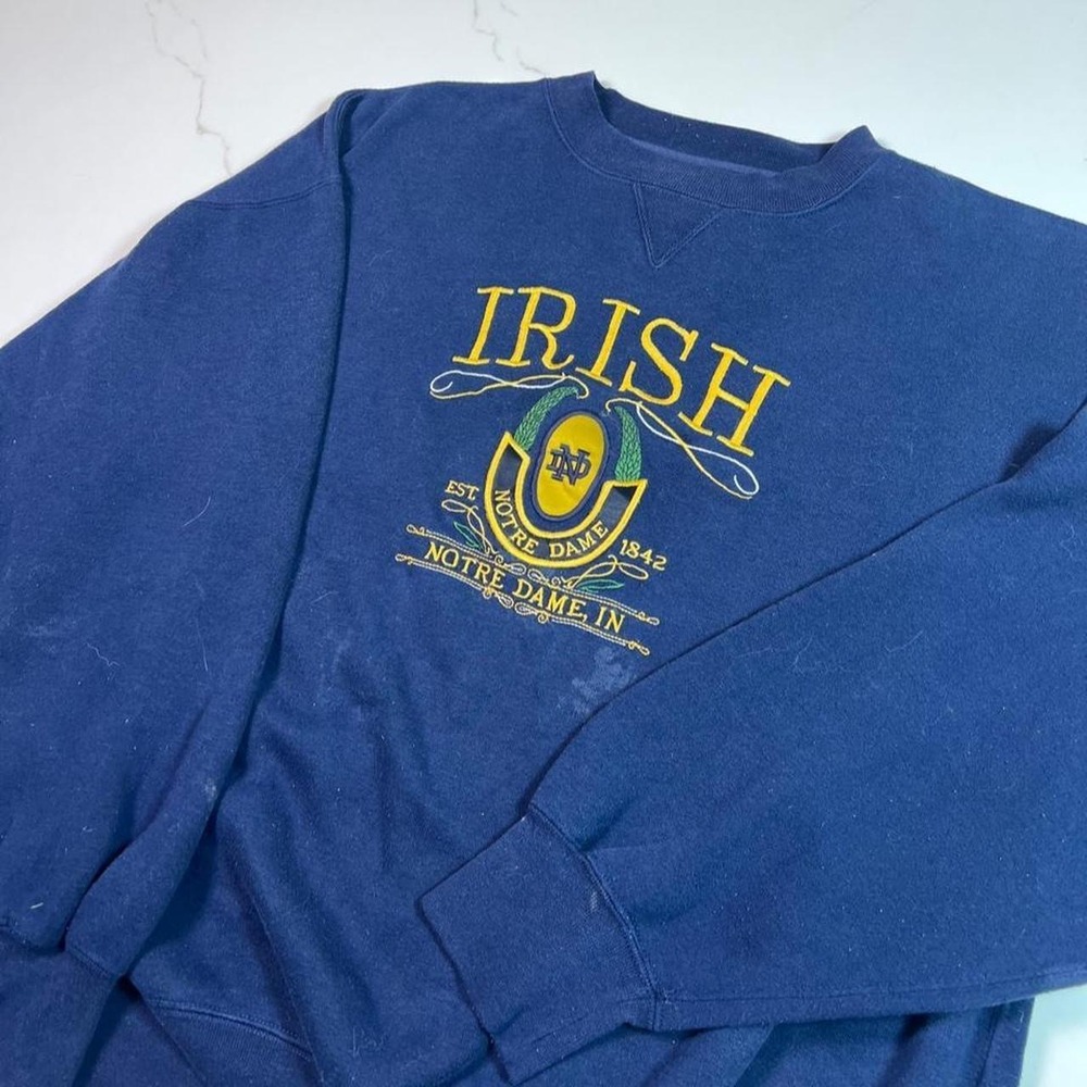 Midwest Embroidery Notre Dame Sweatshirt Mens XL Navy Blue Vintage Irish Top